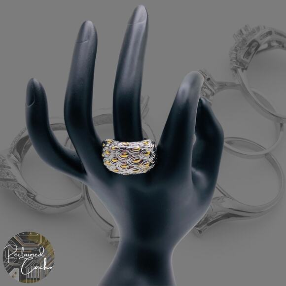 Silver and Gold Feather Ring - Size 9.5 - Picture 1 of 7